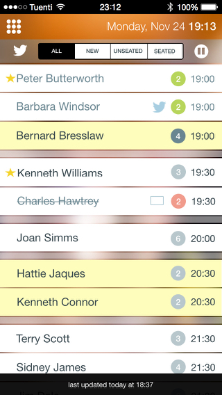 B2B Smartphone application prototype screenshot - booking list